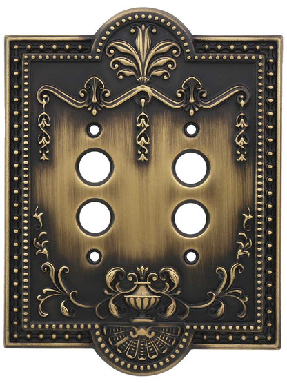 Como Double Push Button Switch Plate in Antique Brass.